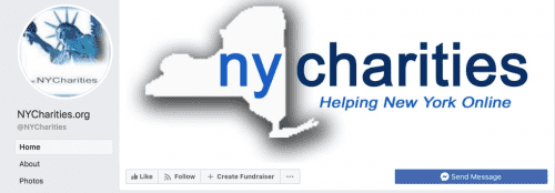 A screenshot of the NYCharities Facebook page